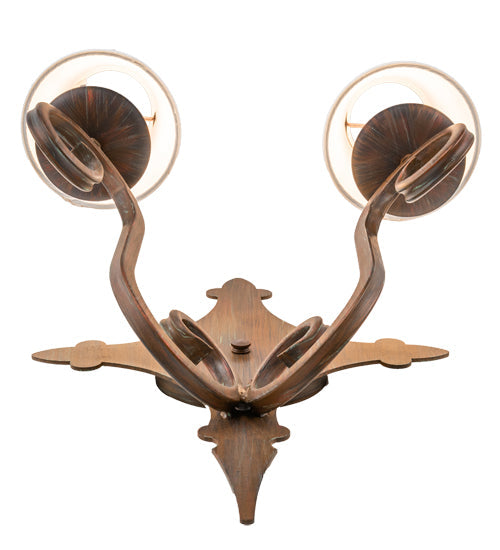 Meyda Lighting Angelique 15" 2-Light Old Red Barn Wall Sconce With White Natural Linen Shade