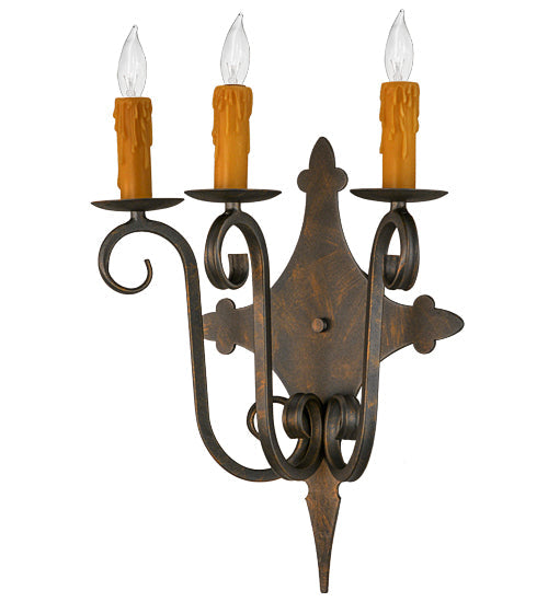 Meyda Lighting Angelique 16" 3-Light French Bronze Wall Sconce With Amber Faux Candlelight