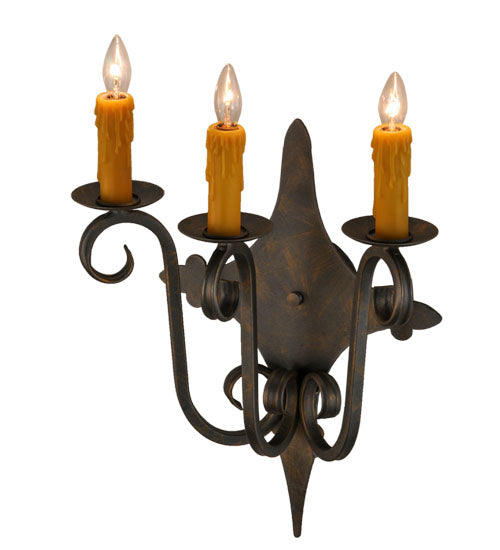 Meyda Lighting Angelique 16" 3-Light French Bronze Wall Sconce With Amber Faux Candlelight
