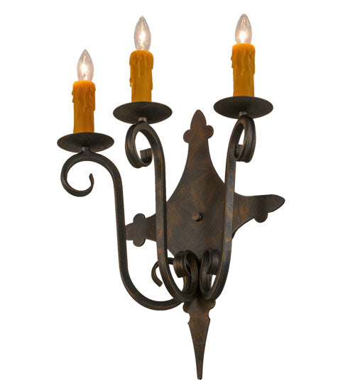 Meyda Lighting Angelique 16" 3-Light French Bronze Wall Sconce With Amber Faux Candlelight