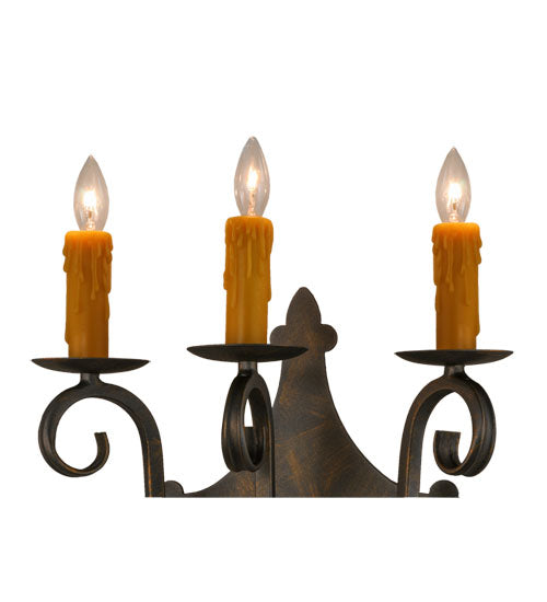 Meyda Lighting Angelique 16" 3-Light French Bronze Wall Sconce With Amber Faux Candlelight