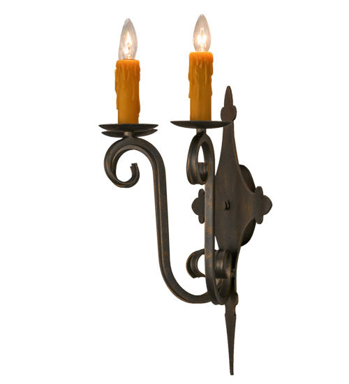 Meyda Lighting Angelique 16" 3-Light French Bronze Wall Sconce With Amber Faux Candlelight