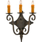 Meyda Lighting Angelique 16" 3-Light French Bronze Wall Sconce With Amber Faux Candlelight