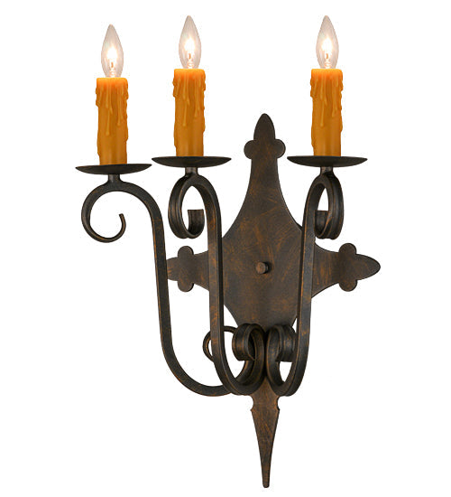 Meyda Lighting Angelique 16" 3-Light French Bronze Wall Sconce With Amber Faux Candlelight