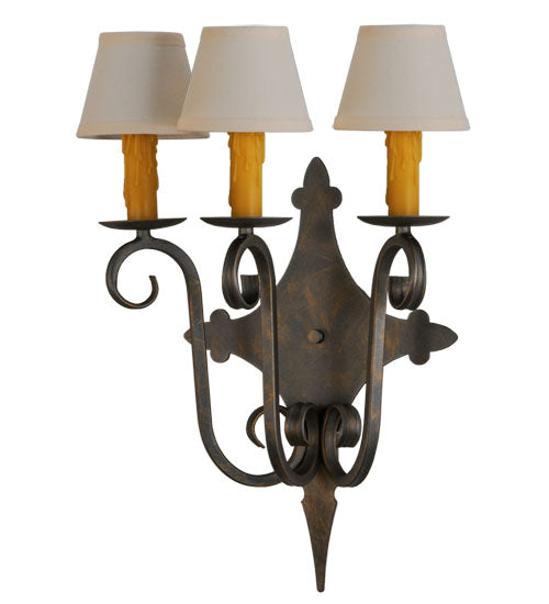 Meyda Lighting Angelique 17" 3-Light French Bronze Wall Sconce With White Natural Textrene Shade