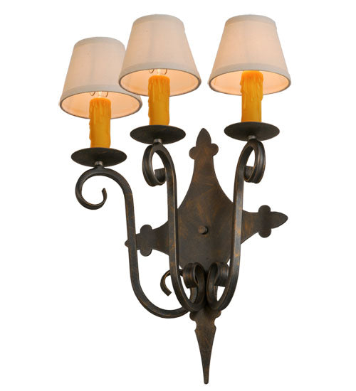 Meyda Lighting Angelique 17" 3-Light French Bronze Wall Sconce With White Natural Textrene Shade