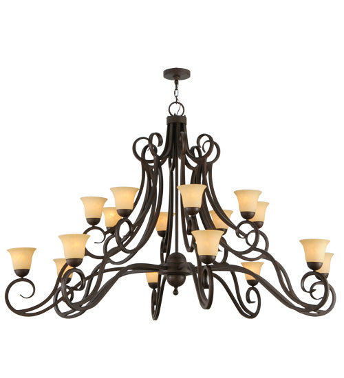 Meyda Lighting Angelo 72" 16-Light Classic Rust Chandelier With Beige Shade Glass