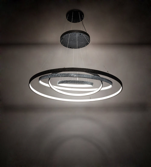 Meyda Lighting Anillo 218915 60" 4-Ring LED Gunmetal Cascading Pendant Light With White Statuario Idalight Shade