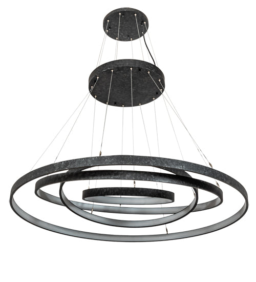 Meyda Lighting Anillo 218915 60" 4-Ring LED Gunmetal Cascading Pendant Light With White Statuario Idalight Shade