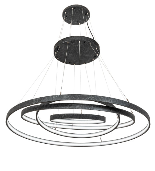 Meyda Lighting Anillo 218915 60" 4-Ring LED Gunmetal Cascading Pendant Light With White Statuario Idalight Shade