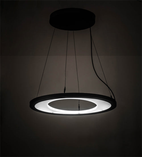 Meyda Lighting Anillo 25" LED Solar Black Ellipse Island Pendant Light With White Contrail Mist Idalight Shade