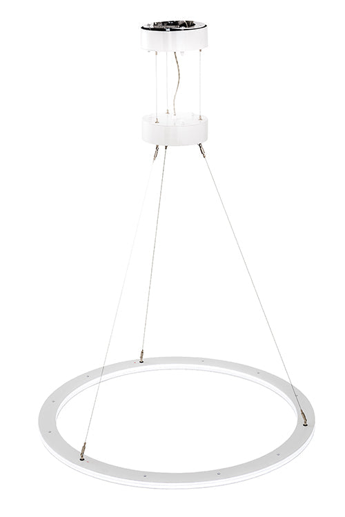 Meyda Lighting Anillo 36" LED Glossy White Gemini Pendant Light With White Frosted Contrail Mist Idalight Shade