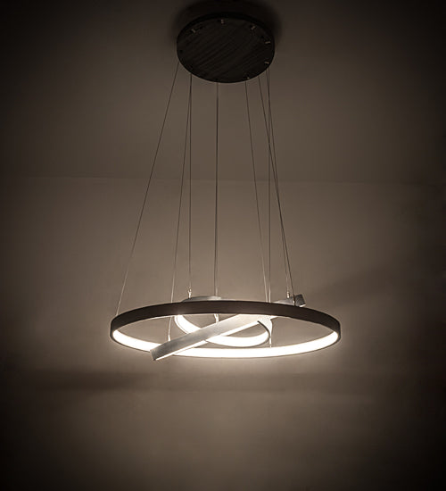 Meyda Lighting Anillo 42" 3-Ring LED Matte Clear Cascading Pendant Light With White Statuario Idalight Shade