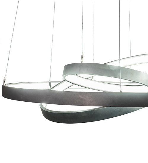 Meyda Lighting Anillo 42" 3-Ring LED Matte Clear Cascading Pendant Light With White Statuario Idalight Shade