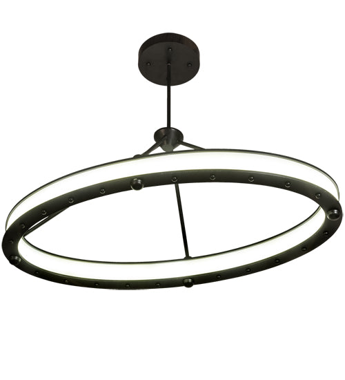 Meyda Lighting Anillo 42" LED Brushed Blackened Steel Gemini Island Pendant Light With Frosted Clear Statuario Idalight Shade