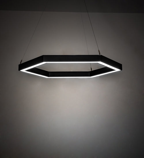 Meyda Lighting Anillo 42" LED Flat Black Hexagon Pendant Light With White Statuario Idalight Shade