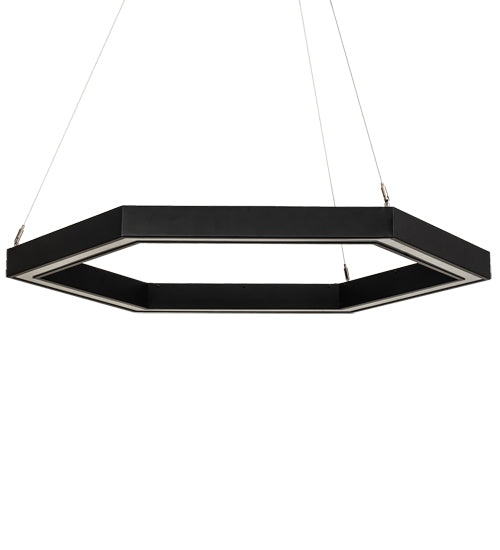 Meyda Lighting Anillo 42" LED Flat Black Hexagon Pendant Light With White Statuario Idalight Shade