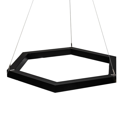 Meyda Lighting Anillo 42" LED Flat Black Hexagon Pendant Light With White Statuario Idalight Shade