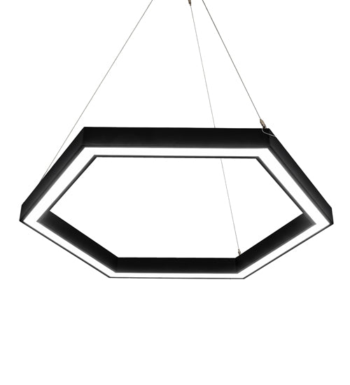 Meyda Lighting Anillo 42" LED Flat Black Hexagon Pendant Light With White Statuario Idalight Shade