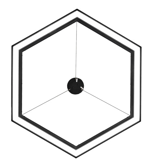 Meyda Lighting Anillo 42" LED Flat Black Hexagon Pendant Light With White Statuario Idalight Shade