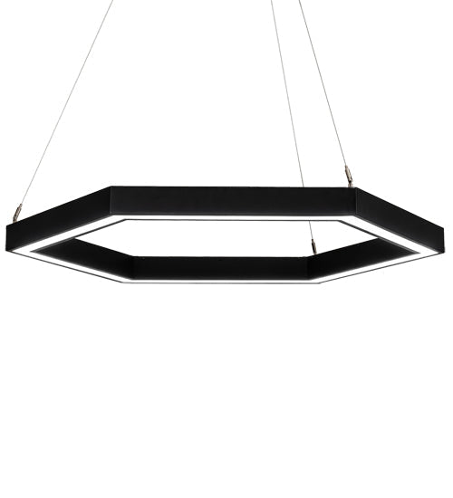 Meyda Lighting Anillo 42" LED Flat Black Hexagon Pendant Light With White Statuario Idalight Shade