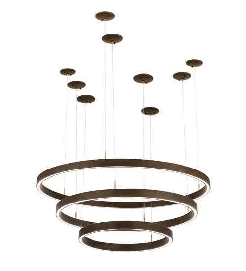 Meyda Lighting Anillo 48" 3-Ring LED Mahogany Bronze Halo Cascading Pendant Light With White Statuario Idalight Shade Glass