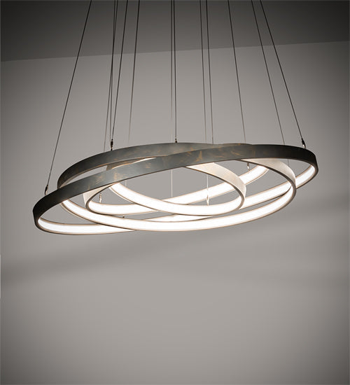 Meyda Lighting Anillo 48" 4-Ring LED French Bronze Cascading Pendant Light With White Statuario Idalight Shade