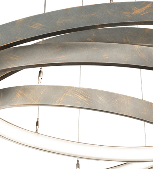 Meyda Lighting Anillo 48" 4-Ring LED French Bronze Cascading Pendant Light With White Statuario Idalight Shade