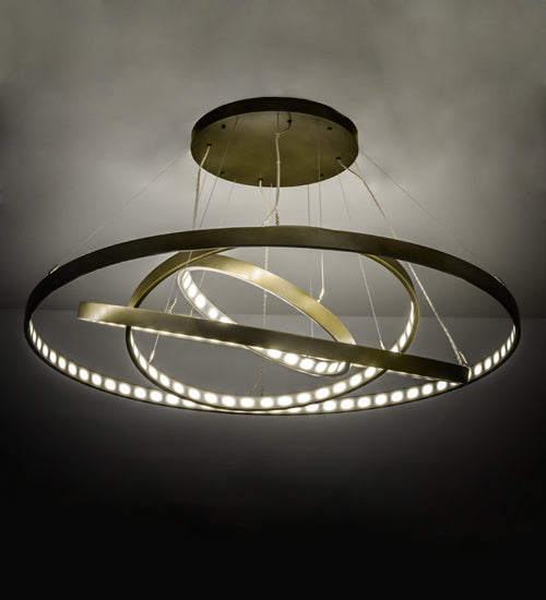 Meyda Lighting Anillo 60" 4-Ring LED Black Hills Gold Chandelier With White Statuario Idalight Shade Glass