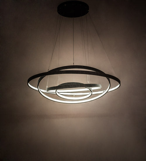 Meyda Lighting Anillo 60" 4-Ring LED Gunmetal Cascading Pendant Light With White Statuario Idalight Shade
