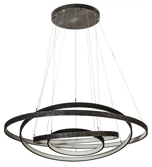 Meyda Lighting Anillo 60" 4-Ring LED Gunmetal Cascading Pendant Light With White Statuario Idalight Shade