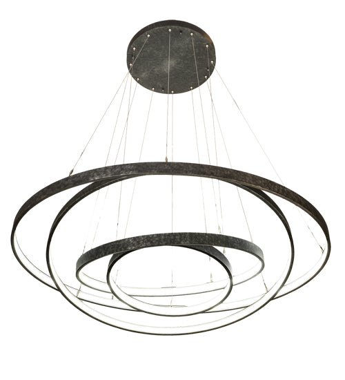 Meyda Lighting Anillo 60" 4-Ring LED Gunmetal Cascading Pendant Light With White Statuario Idalight Shade