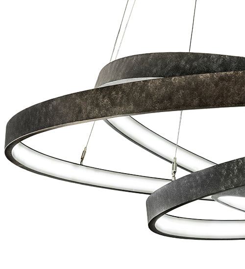 Meyda Lighting Anillo 60" 4-Ring LED Gunmetal Cascading Pendant Light With White Statuario Idalight Shade