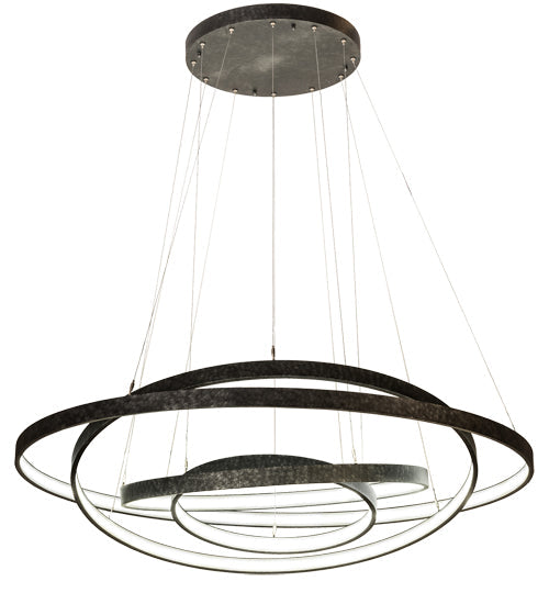 Meyda Lighting Anillo 60" 4-Ring LED Gunmetal Cascading Pendant Light With White Statuario Idalight Shade