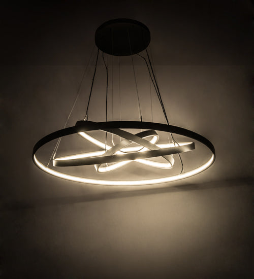 Meyda Lighting Anillo 60" 4-Ring LED Solar Black Cascading Pendant Light With White Statuario Idalight Shade