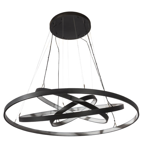 Meyda Lighting Anillo 60" 4-Ring LED Solar Black Cascading Pendant Light With White Statuario Idalight Shade
