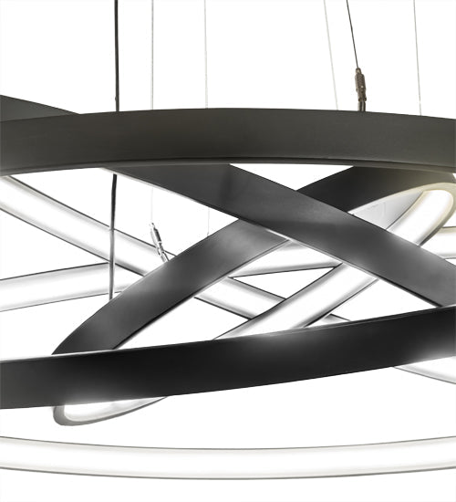 Meyda Lighting Anillo 60" 4-Ring LED Solar Black Cascading Pendant Light With White Statuario Idalight Shade
