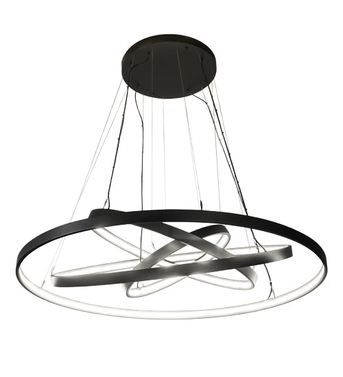 Meyda Lighting Anillo 60" 4-Ring LED Solar Black Cascading Pendant Light With White Statuario Idalight Shade