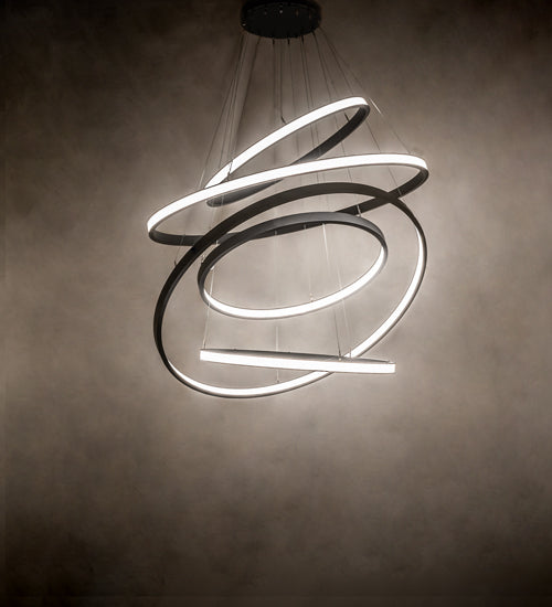 Meyda Lighting Anillo 60" 5-Ring LED Textured Black Cascading Chandelier With White Statuario Idalight Shade