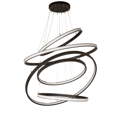 Meyda Lighting Anillo 60" 5-Ring LED Textured Black Cascading Chandelier With White Statuario Idalight Shade