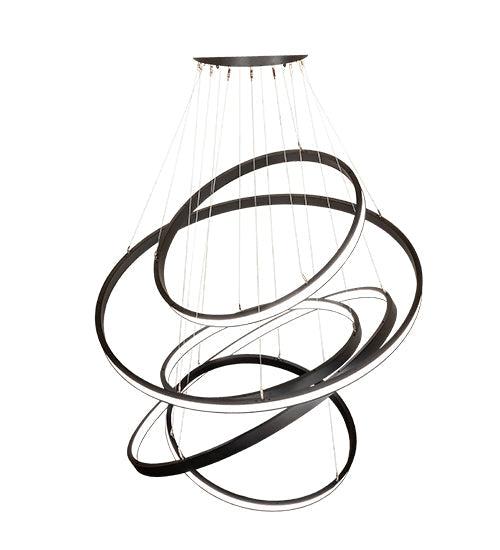 Meyda Lighting Anillo 60" 5-Ring LED Textured Black Cascading Chandelier With White Statuario Idalight Shade