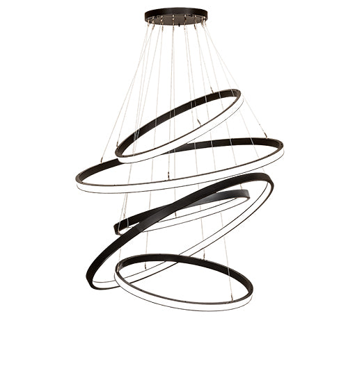 Meyda Lighting Anillo 60" 5-Ring LED Textured Black Cascading Chandelier With White Statuario Idalight Shade