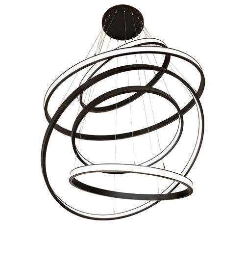Meyda Lighting Anillo 60" 5-Ring LED Textured Black Cascading Chandelier With White Statuario Idalight Shade