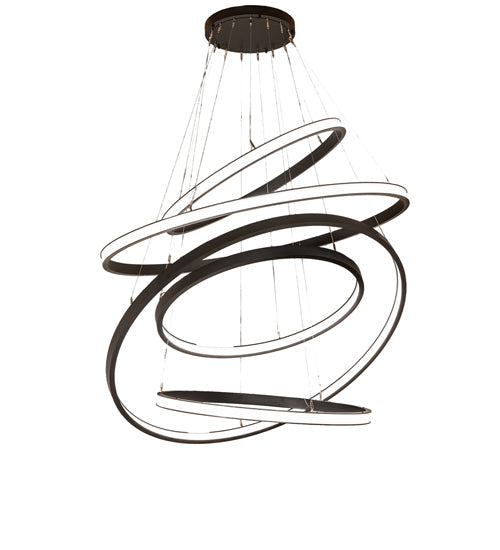 Meyda Lighting Anillo 60" 5-Ring LED Textured Black Cascading Chandelier With White Statuario Idalight Shade