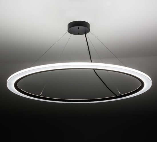 Meyda Lighting Anillo 60" LED Solar Black Pendant Light With White Contrail Mist Idalight Shade