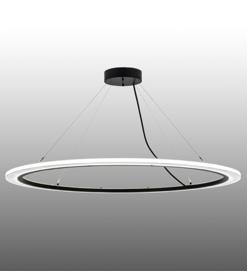 Meyda Lighting Anillo 60" LED Solar Black Pendant Light With White Contrail Mist Idalight Shade
