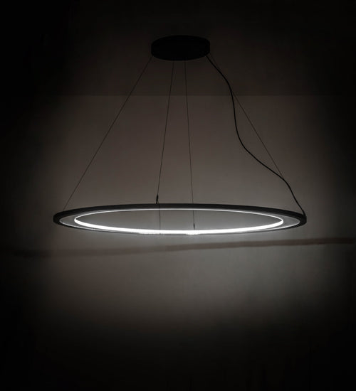 Meyda Lighting Anillo 61" LED Solar Black Ellipse Island Pendant Light With Crystal Idalight Shade