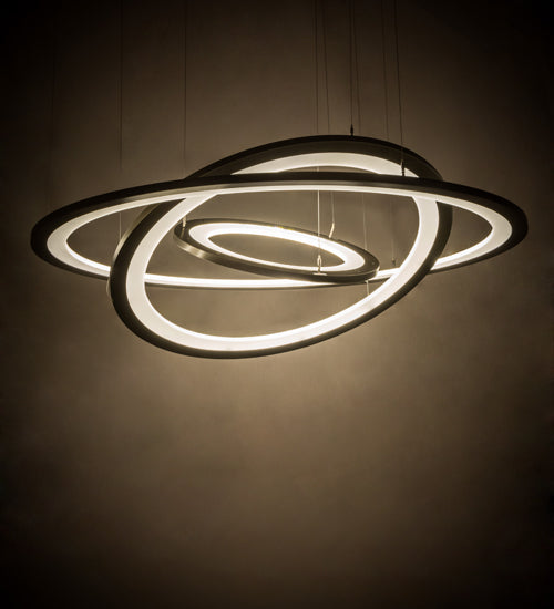 Meyda Lighting Anillo 63" 3-Ring LED Bronze Cascading Pendant Light With Frosted Clear Contrail Mist Idalight Shade