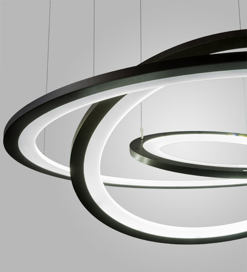 Meyda Lighting Anillo 63" 3-Ring LED Bronze Cascading Pendant Light With Frosted Clear Contrail Mist Idalight Shade
