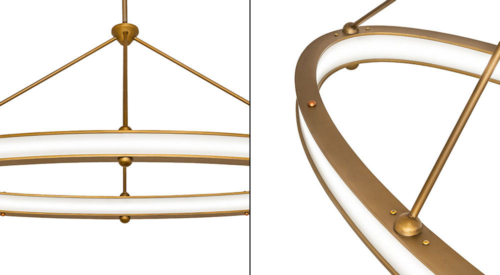 Meyda Lighting Anillo 64" LED Gold Matte Gemini Island Pendant Light With White Statuario Idalight Shade